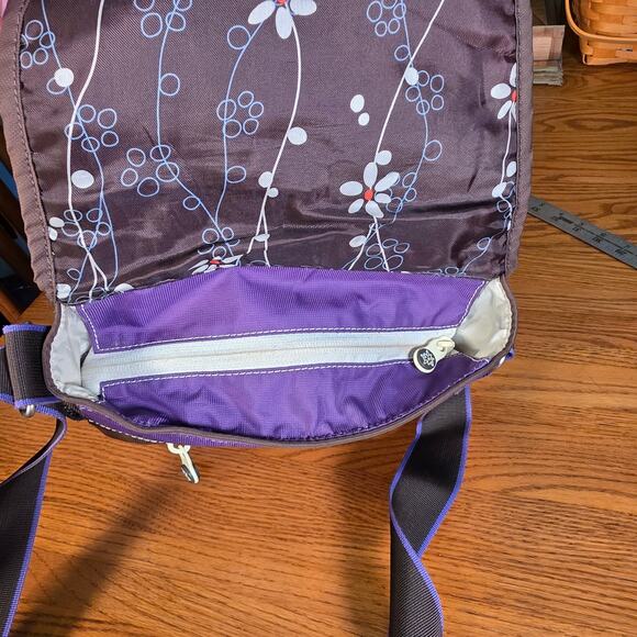 Sherpani Purple Brown Floral Nylon Crossbody Messenger Travel Bag Adjustable - Picture 5 of 13